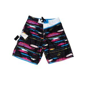 Burnside Mens Size 36 Multi-Color Striped Swim Shorts Trunks Wax Comb Surfer
